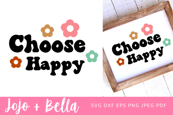 Choose Happy SVG: A Retro Flower Design with Heart